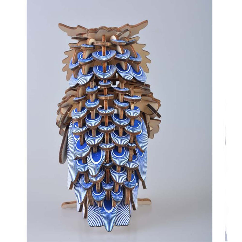 Wooden Puzzle Blue Owl Animal Art 3D Model DIY Assembly Toy - Toysoff.com