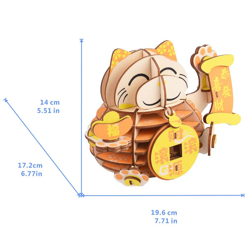 Wooden Puzzle Lucky Cat Animal 3D Model DIY Assembly Toy - Toysoff.com