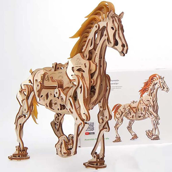 Wooden Puzzle Movable Horse Model Mechanical Rotation DIY Assembly Toy - Toysoff.com