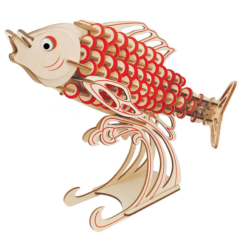 Wooden Puzzle Red Carp Animal 3D Model DIY Assembly Toy - Toysoff.com