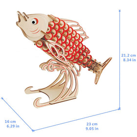 Wooden Puzzle Red Carp Animal 3D Model DIY Assembly Toy - Toysoff.com