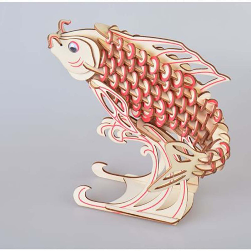 Wooden Puzzle Red Carp Animal 3D Model DIY Assembly Toy - Toysoff.com