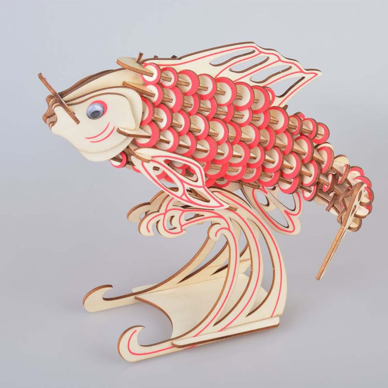 Wooden Puzzle Red Carp Animal 3D Model DIY Assembly Toy - Toysoff.com